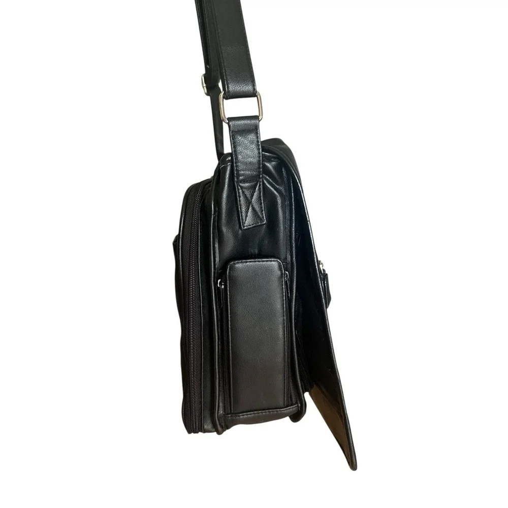 Black Leather Messenger‎ Laptop Briefcase Bag Unisex Designer *READ